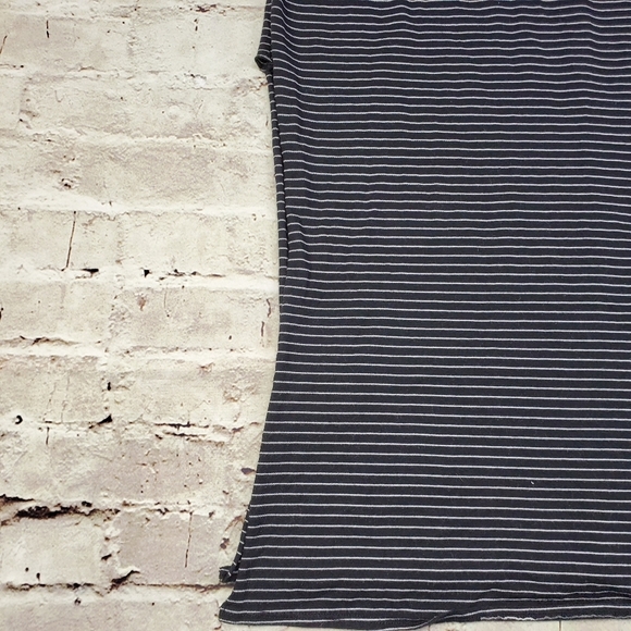 Michael Stars Black Gray Striped Midi Dress Side Slit High Neck Bodycon Casual M - Picture 8 of 10